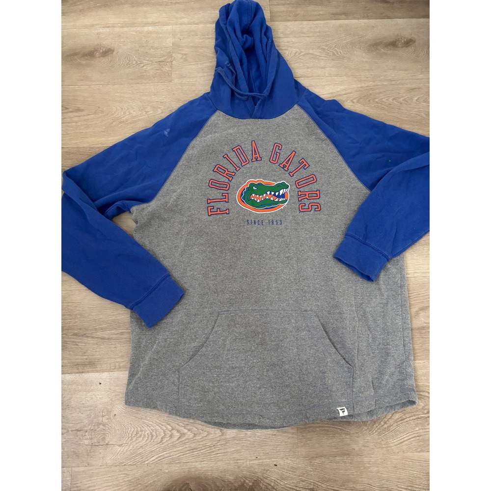 Fanatics Florida Gators Hoodie Mens XL Gray Blue Raglan Pullover Sweatshirt
